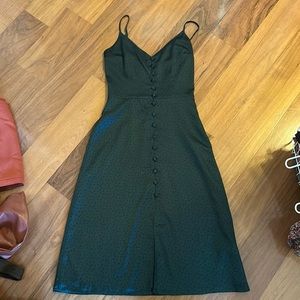 Dark forest green and black patterned satin dress